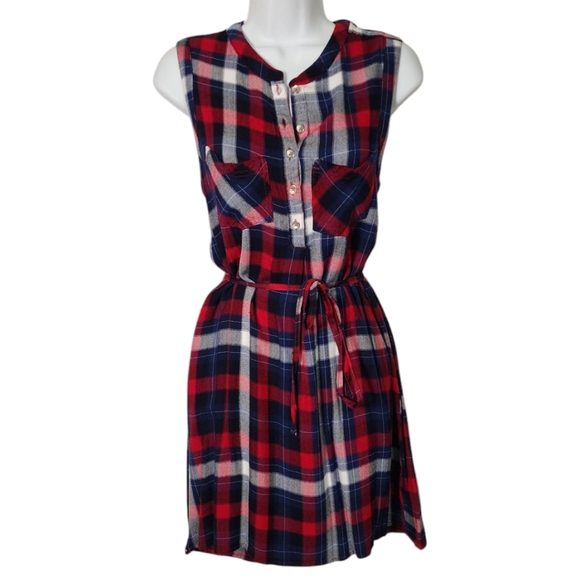 Maurices Womens Small Plaid Button Front Sleeveless Western Cut Out Back Dress - Picture 1 of 7